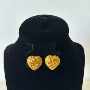 Dior Gold Tone Heart Earrings in Good Used Condition